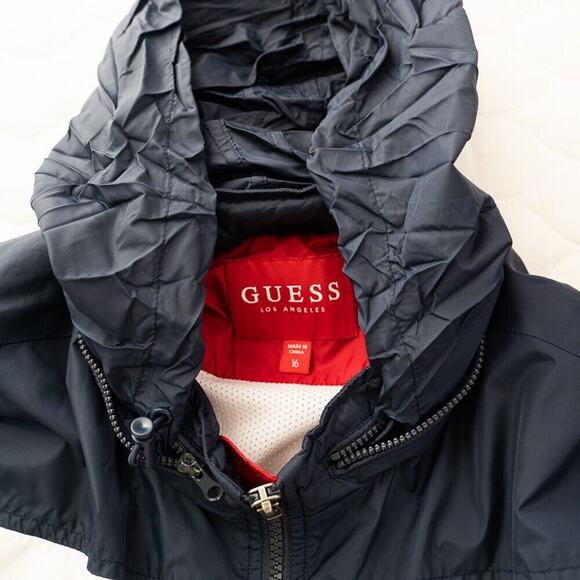 Guess Wind Jacket Kid's 16 Red & Blue & White Full Zip Hooded Vintage 90s Style - Picture 15 of 15